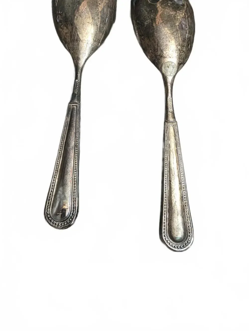 Vintage Godinger Silver Plated Salad Serving Set Spoon Fork Beaded Flutes Pearls